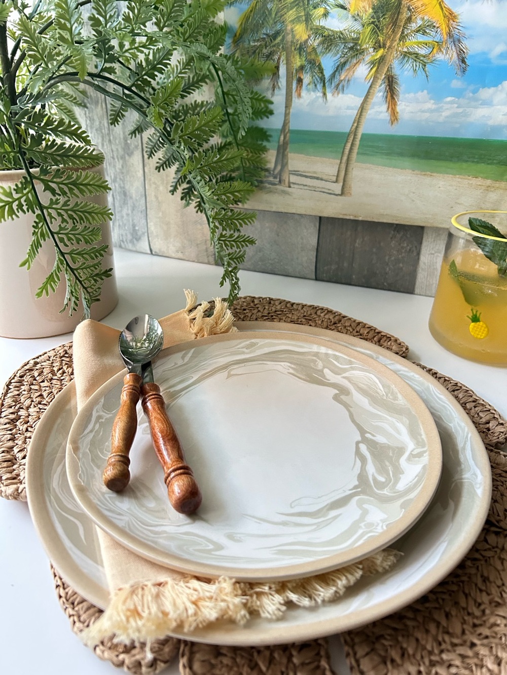 🌴Threshold Melamine Dinner and Salad Plates Combo Beige & Cream | Target